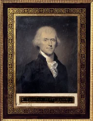 トーマス・ジェファーソン (1743-1826) の肖像 1801 年から 1809 年までの米国大統領 - バウチ (19 世紀) による描画、黒い石、チョークトップ 寸法: 0,25 x 0,20m - マルメゾン、シャトー美術館 - の肖像 トーマス・ジェファーソン (1743-1826) - Bouc による描画