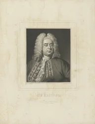 作曲家、ゲオルク・フリードリヒ・ヘンデルの肖像1685-1759、c。 1840。