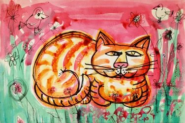 猫（アクリルポスターカラー＆カラーインク）
