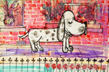 犬（アクリルポスターカラー、カラーインク）