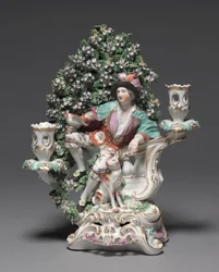 羊飼いと犬の燭台 製造元 ダービー磁器製作所（チェルシー＝ダービー時代） 1775年頃（軟磁性磁器