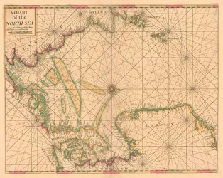 北海の海図：ノルウェーからドーバー海峡、1700年頃（カラー版画）