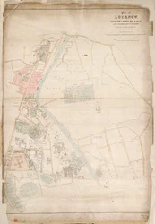 ラクナウの見取り図。1856年、第52歩兵中尉ムーサムによる測量図から作成。Lt. Infantry.(1856年頃（絹、紙）。