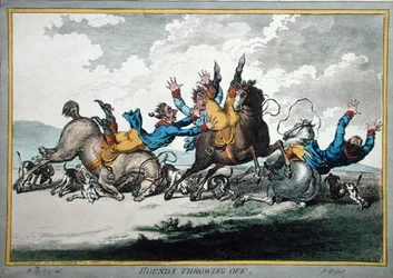 1800年にHannah Humphrey社から出版されたJames Gillray（1756-1815）のエッチング作品「Hounds Throwing Off」（手彩色のエッチング作品）（191238も参照）