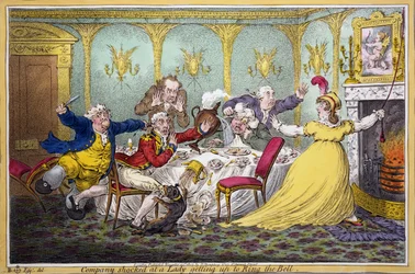 リング・ベル、パブに起きる女性に会社は衝撃を与えた。 H.ハンフリー、ロンドン、1804年（手描きの彫刻）