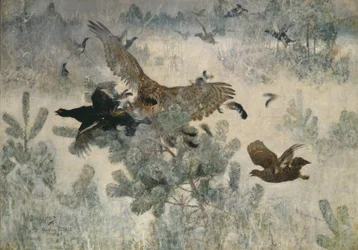 タカとクロライチョウ、1884年