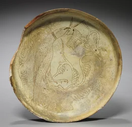 タカ、ウサギ、葉の深いプレート、1100年代