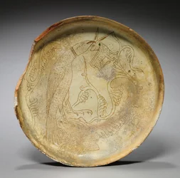 タカ、ウサギ、葉の深いプレート、1100年代