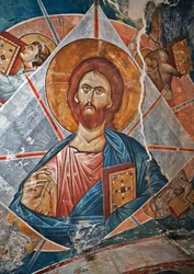 Salvator Mundi (世界の救世主) - Peinture de Damiane (活動中の 14 世紀) - 14 世紀 - フレスコ画 - ウビシの聖ジョージ修道院 (Georgie) ©FineArtImages/Leemage