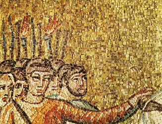 たいまつを持ったローマ兵、「ローマ兵に逮捕されたイエス」の細部、6世紀（モザイク画）