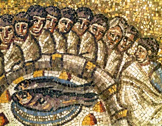 魚と使徒、『最後の晩餐』より（モザイク画）、6世紀