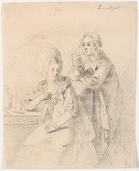 大学副学長のフレデリック・カール・トラント (1738-98) と妻のコーネリア、旧姓シューマッハの肖像画のドラフト