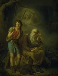 Ossian と Alpin の息子がハープに触れる Malvina の精神を聞いています。 オシアンの白鳥の歌のイラスト