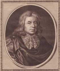 イギリス人医師Thomas Sydenham (1624-1689)の肖像、P Lelyの絵画からJohn Goldar (1729-1795)による銅版画