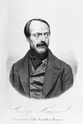 イタリアの愛国者、政治家、哲学者、ジャーナリスト、ジュゼッペ・マッツィーニ（1805-1872）の肖像、エングレービング