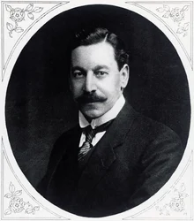 イギリスの政治家、ハーバート・サミュエル（1870-1963）の肖像（『イラストレイテッド・ウォー・ニュース』1月19日号より