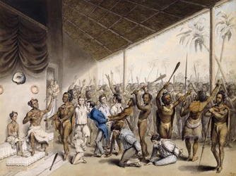 1817年にヨーロッパ人に死刑を命じる先住民の首長