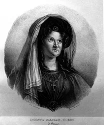 詩人の女性Diodata Saluzzo-Roero (サルッツォ・ロエロ) (1775-1840)の肖像。カミラ・グイスカルディのリトグラフ