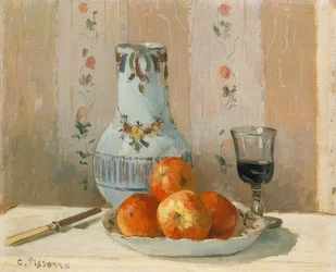 リンゴと水差しのある静物。 1872