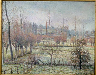 エラニーの白い霜、朝や雪の効果。カミーユ・ピサロ（1830-1903）の絵画