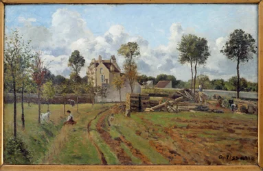 風景。ルーヴシエンヌの眺め。カミーユ・ピサロ（1830-1903）による絵画 1872年 日。0,51x0,81 m パリ、オルセー美術館