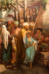 ラタキエのバッカスの列柱を囲む散歩者たち（油彩・キャンバス）