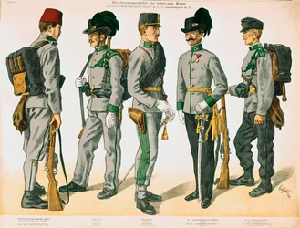オーストリア軍兵士の5つの異なるユニフォーム...