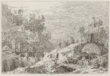 5つの橋のある山の風景[右下]、c。 17351746。