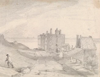 Esboço de uma estrada de penhasco e edifícios, Hastings