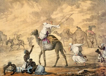 1821年に出版されたデニス・ダイトン（1792-1827）版「1818-19年と1820年の北アフリカ旅行記」より、砂漠に吹く砂風（カラーリトグラフ）