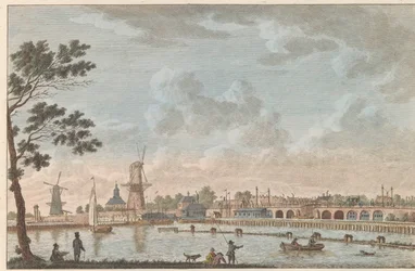 Gezicht op de Hogesluis, ca. 1790年 Hooge Amstel Sluis te Amsterdam / 高い橋、hoog sluis と呼ばれる - 以前は恋人の橋と呼ばれていた、後にアムステルダムでアムステルの側から撮影 (タイトルはオブジェクト)