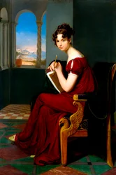 "製図道具を持つ若い女性の肖像" Peinture de Carl Christian Vogel von Vogelstein (1788-1868) 1816 油彩・キャンバス Dim 70x48,5 cm State Art Gallery, Dresde