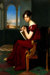 筆記用具を持つ若い女性、1816