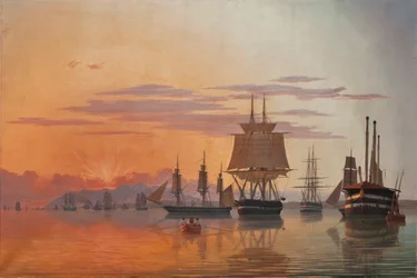 テージョ川のフリゲート艦テティスとコルベットフローラ、1844年。