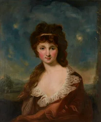 Harriet Rochfort (1758-1854) であると言われている女性の肖像、裏面のラベルによると (キャンバスに油彩)