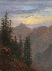夕暮れ時に山の風景