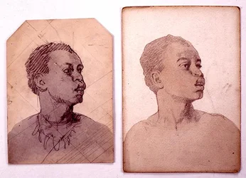 アフリカ人の頭部の習作（紙に鉛筆と水彩