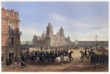 アメリカとメキシコの間の戦争、パブからのスコット将軍のメキシコシティへの入り口。 1851年（カラーリトグラフ）