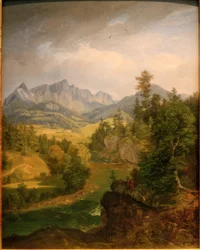 ベルヒテスガーデン付近の川沿いの山の風景