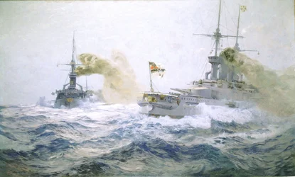ドイツ艦隊、公海上で作戦行動 1900年頃 油彩・キャンバス