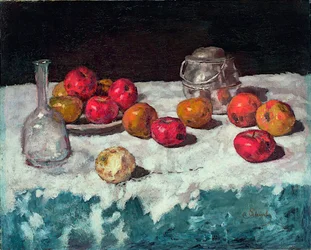 ""Nature morte aux pommes"" (リンゴのある静物) Peinture de Carl Schuch (1846-1903) 1889年 キャンバスに油彩 Dim 66,2x81,6 cm クンストパラスト美術館、デュッセルドルフ