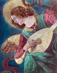 天使の音楽家ミケロッツォ・デッリ・アンブロージ（1438-1494）としても知られるイタリア・ルネサンス期の画家メロッツォ・ダ・フォルリが1480年頃に描いたフレスコ画の一部。画像の日付：1900年頃。カール・サイモン・アーカイブ