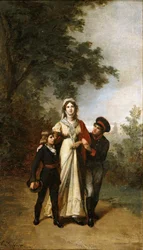 1886 年頃、ルイーゼンワール公園でのルイーゼ女王と息子たち。