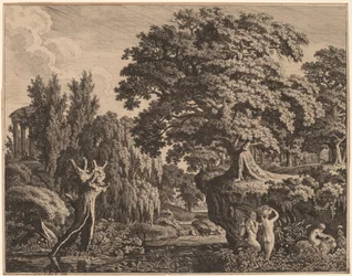 サテュロスの家族がいるアルカディアの風景