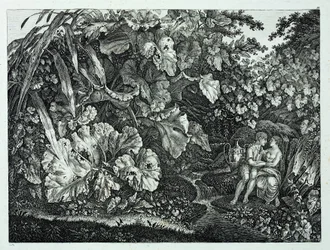 ドイツ語：植物とハーブに囲まれた洞窟の恋人たち 植物とハーブに囲まれた洞窟の恋人たち