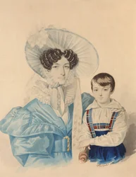 1830年代の息子と一緒のアンナプラトノフナプラウティナ1808-1886の肖像。