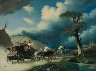 1830年代の雷雨の間のトロイカ。
