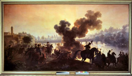 イタリアのキャンペーン。Antoine Vernet dit Carle (1758-1836) 1796年Boissy Saint Legerによって描かれた「1796年10月5日のロディの戦いの眺め」。Chateau De Grosbois（グロボア城