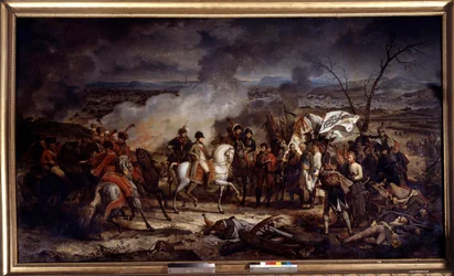 ナポレオン戦争：「1805年2月12日アウステルリッツの戦いでの皇帝ナポレオン1世（1769-1821）」。アントワーヌ・ヴェルネ（1758-1836）による絵画 1805年 ボワシー・サン・レジェーシャトー・ドゥ・グロスボア