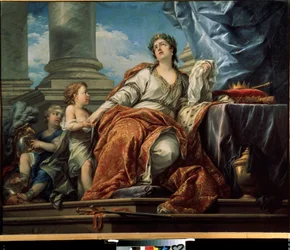 悲劇のアレゴリー。 Carle Van Loo (1705-1765) の絵画。 キャンバスに油彩